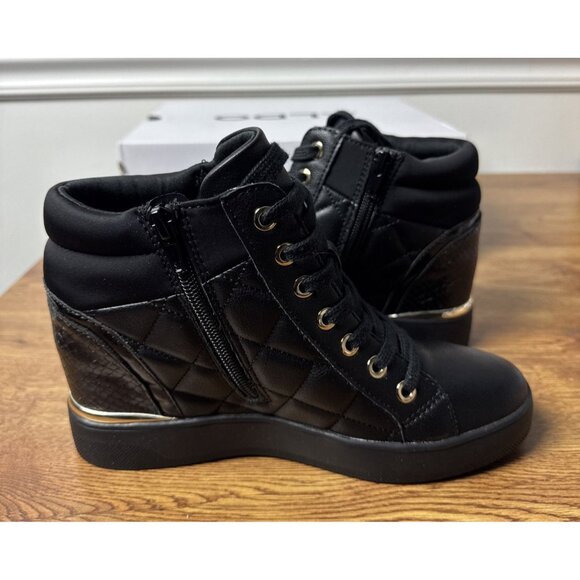 ALDO Ailannah Size 7 Black Faux Leather Lace Up/Zip Hi Top Sneakers Women’s - Picture 2 of 9